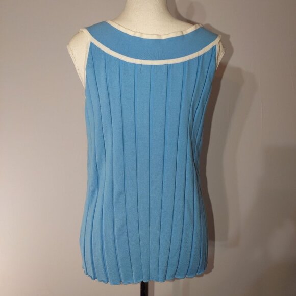 Vintage Blue Sleeveless Knit Top With Ribbed Texture & Decorative Ring Accent-XL - Picture 4 of 4